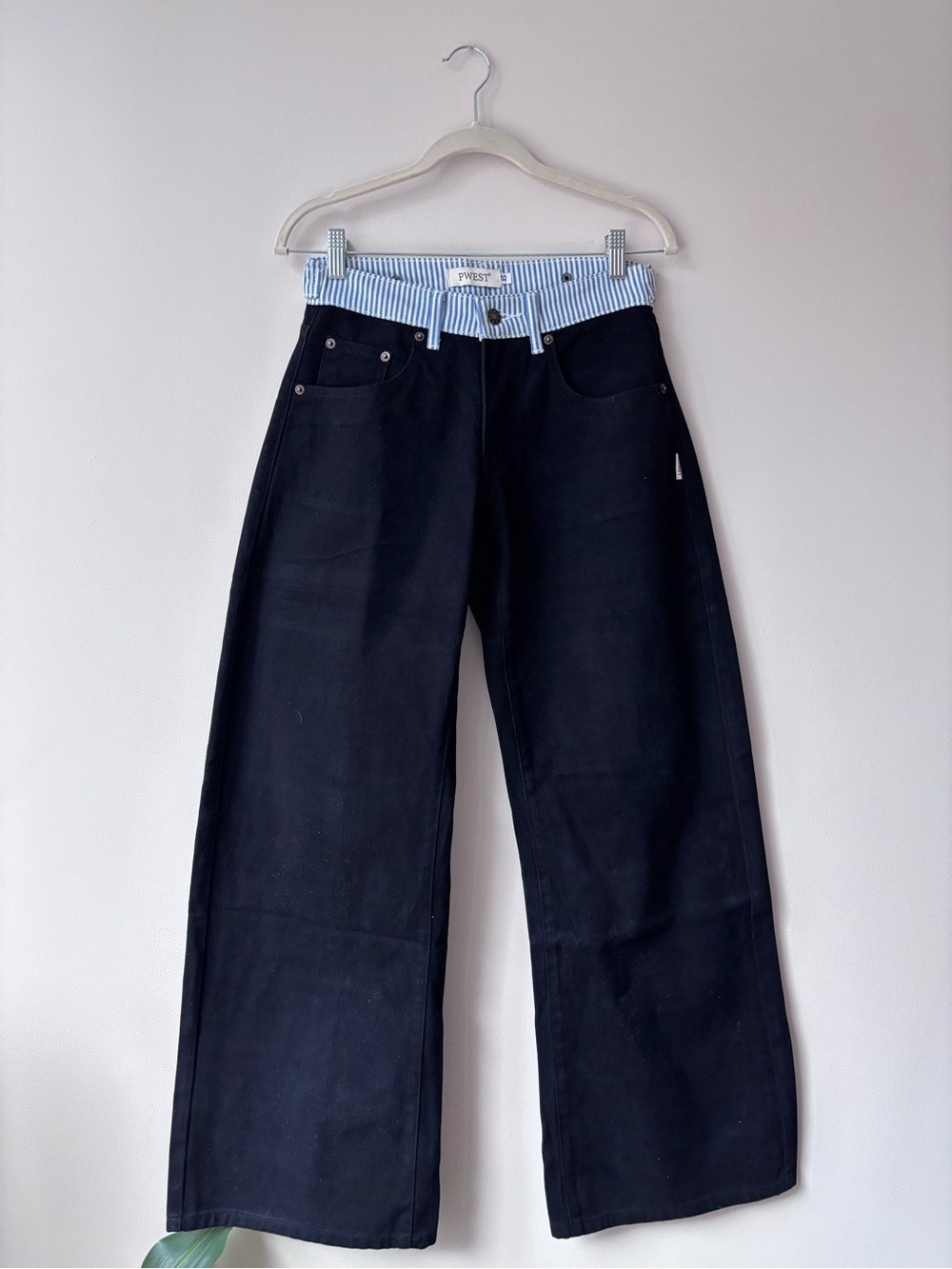 NWOT PWEST NYC Jodie Cinch Waist Low Rise Loose Leg Black Jeans XS